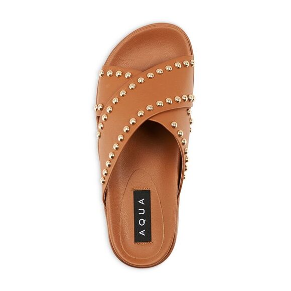 AQUA Womens Brown 1" Platform Krisa Round Toe Wedge Slip On Slide Sandals 6 M - Picture 4 of 4